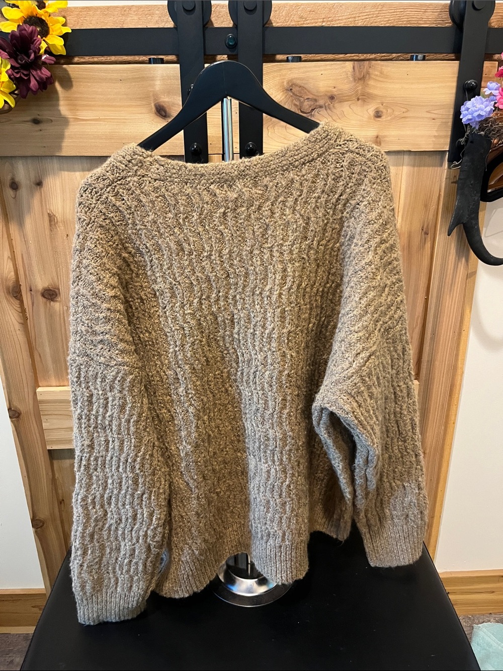 POL Taupe Textured V‑Neck Cardigan with Front Buttons - Picture 7 of 10